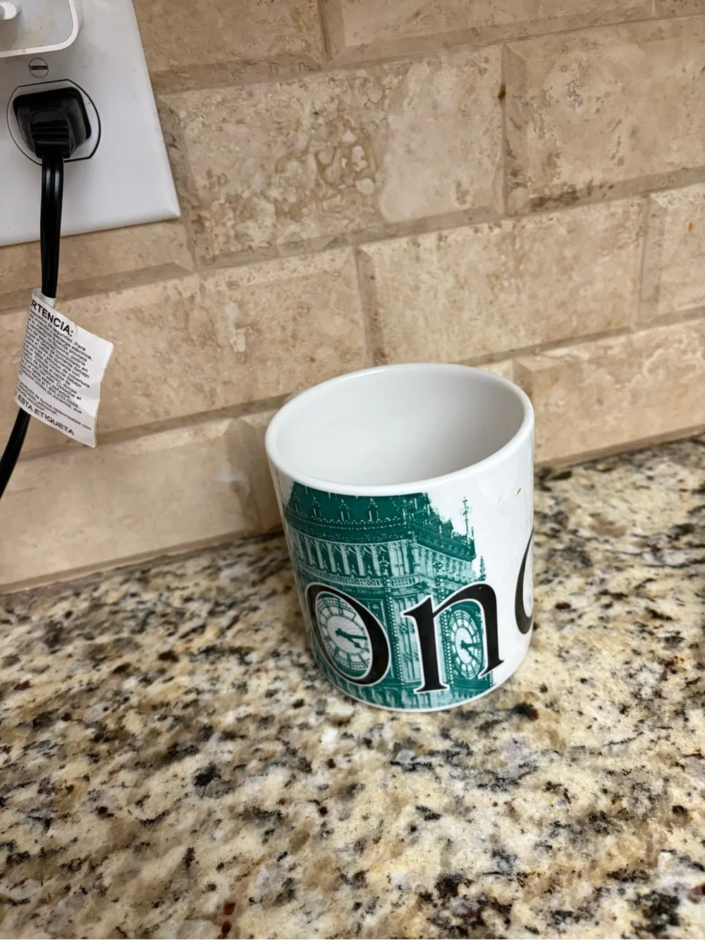 Starbucks White Mug with Green London Clock Artwork